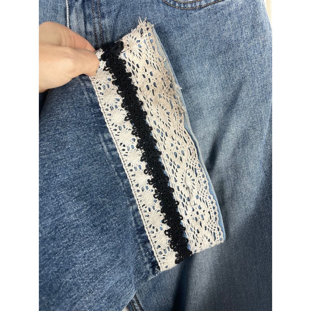Vintage Y2K American Eagle Flare Jeans 6 Long Boho Crochet Hem - Picture 7 of 9